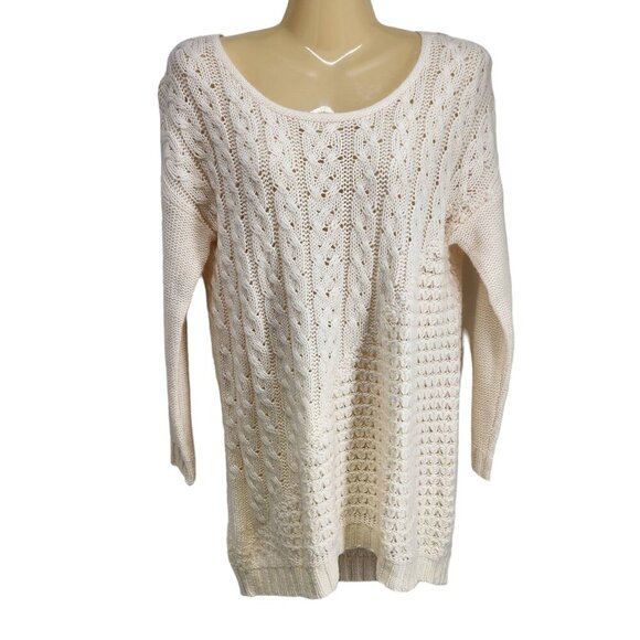 Lucky Brand Women's Ivory Cable‎ Knit Open Stitch Sweater Size M - Picture 1 of 9